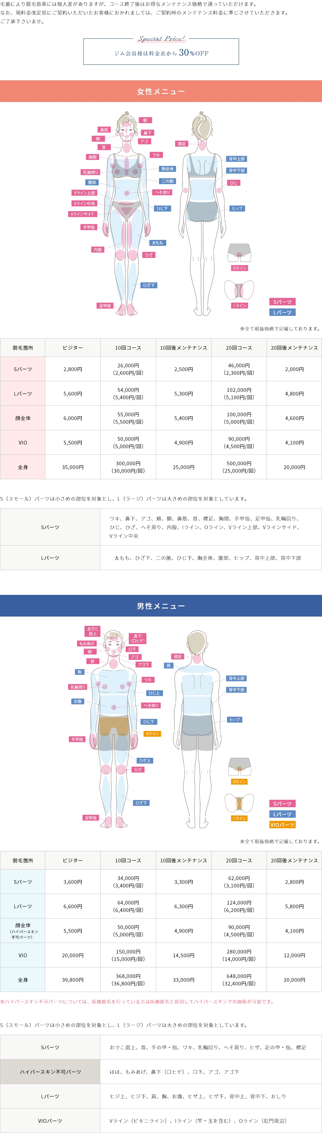 料金案内 メンズ脱毛